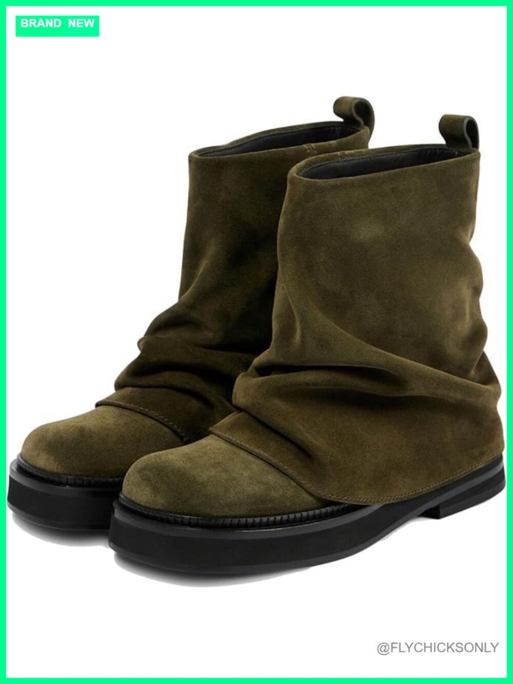 Slouchy Ankle Boots Suede Pull On Round Toe Chunky Low Heel Platform